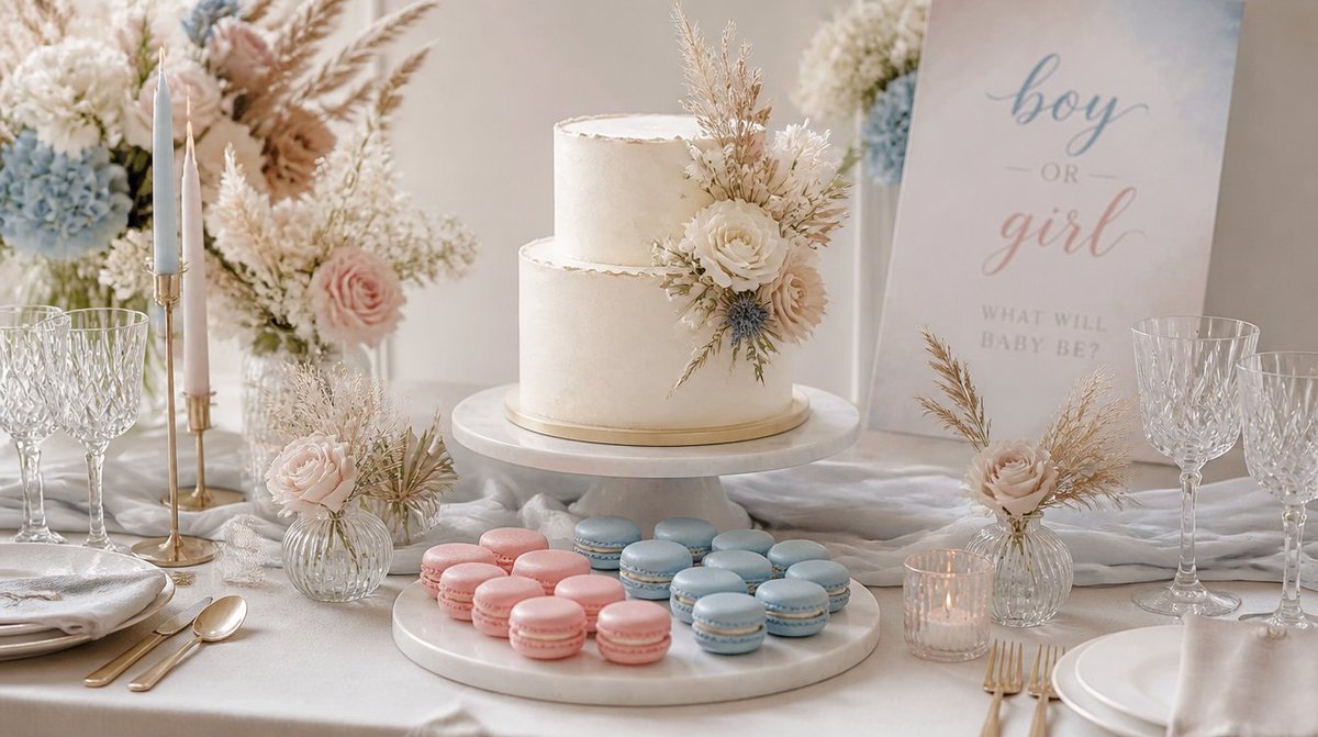 Elegant gender reveal party setup